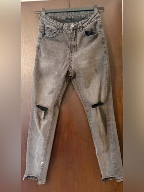Women's Distressed Dark Gray Jeans